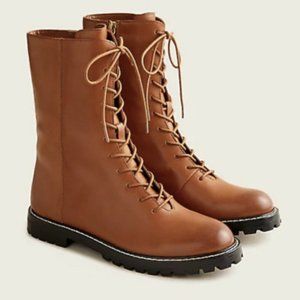 J Crew Women Gwen lug-sole leather lace-up Tall Shaft Boot OAK BROWN NEW
